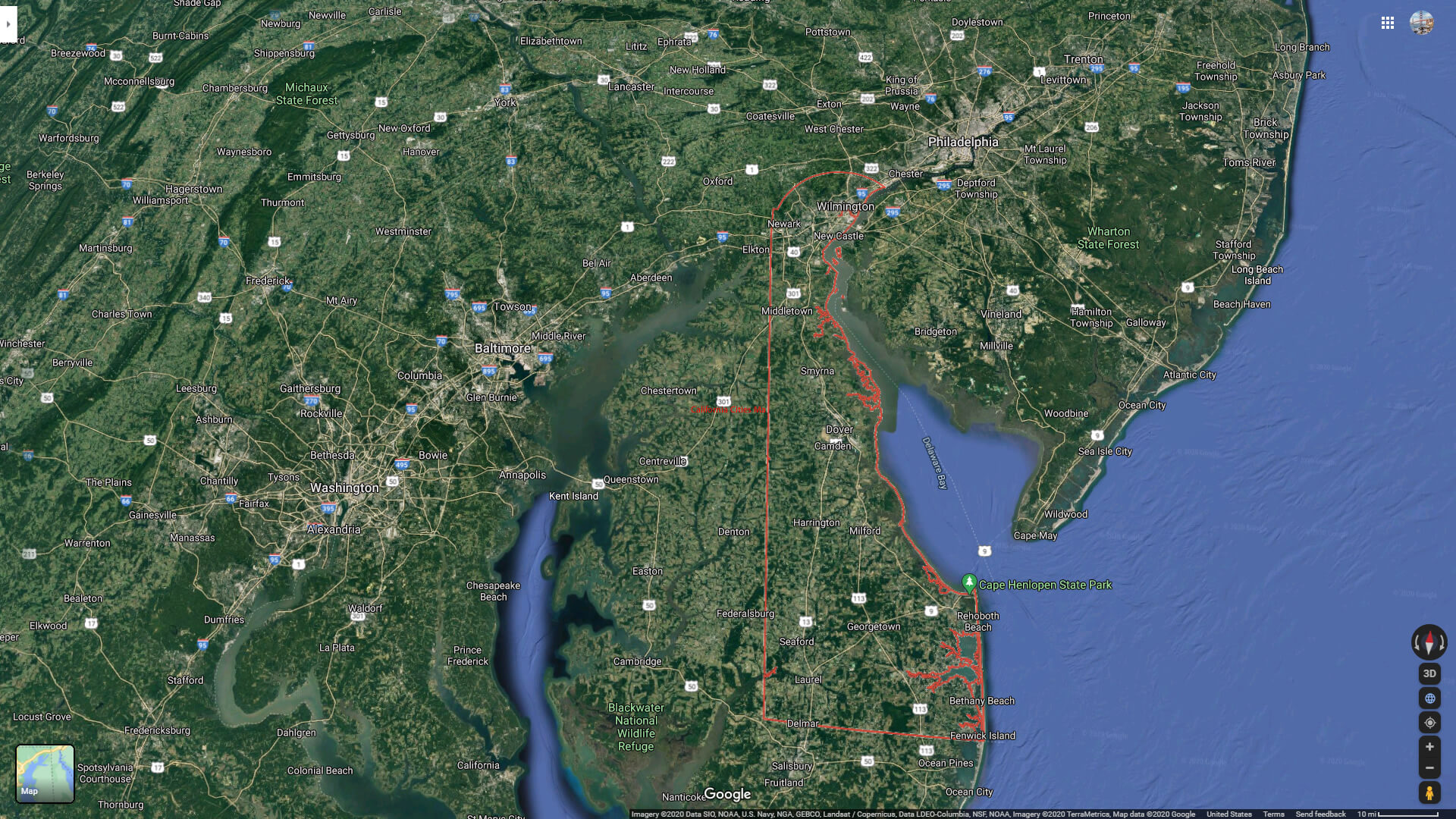 Delaware Satelite Carte EUA